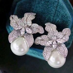 BOSTON PROPER RHINESTONE PEARL DROP EARRINGS